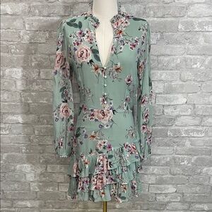Yumi Kim Floral Jenna Long Sleeve Dress in Mint Green